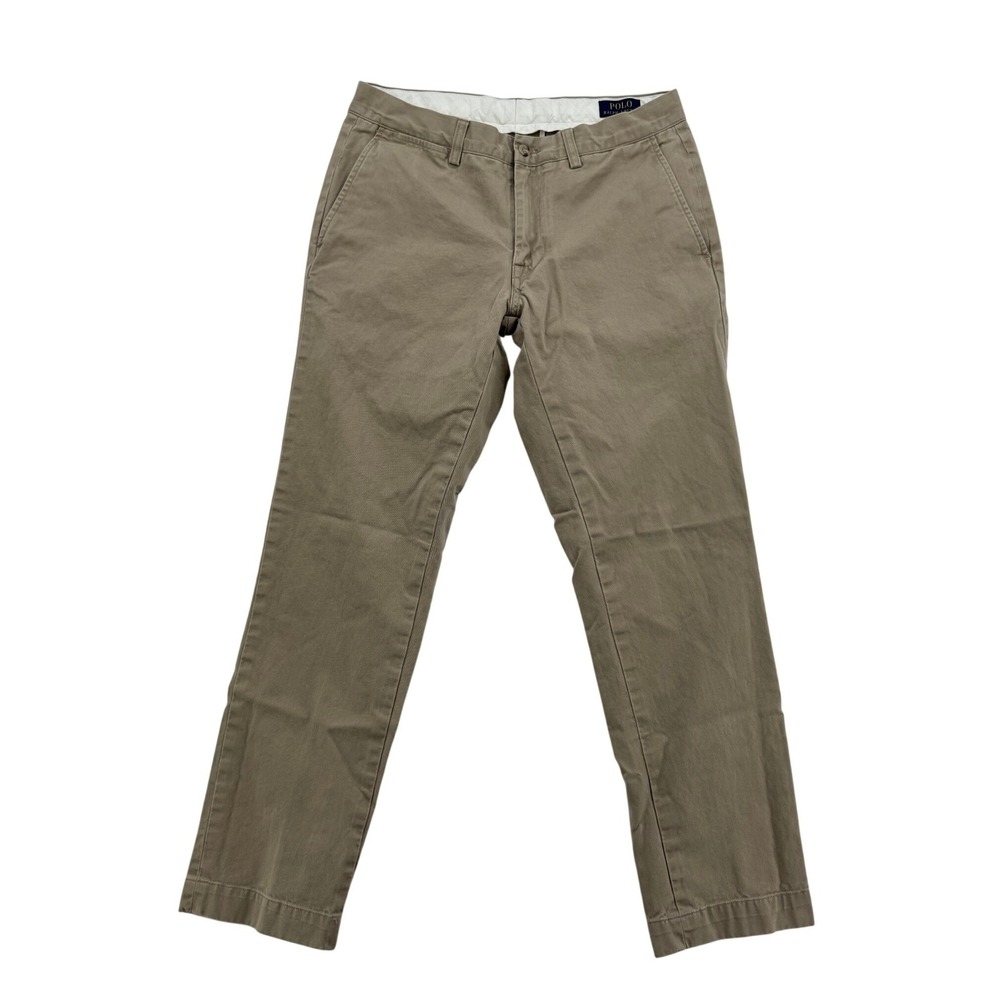 Mens Polo Ralph Lauren Mens Chino Pants Khaki Tan Cotton Twill Flat Front Slacks